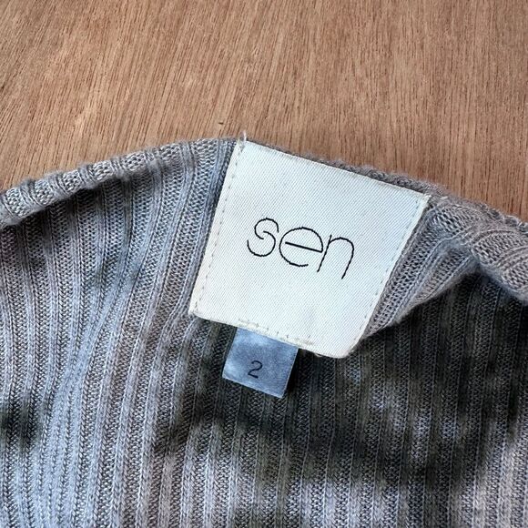 Sen Collection Tie Dye Ribbed Duster Cardigan Gray Green Size 2 Made in USA - Picture 4 of 6